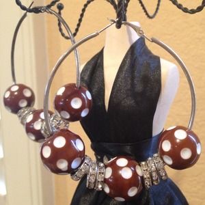 🔥🔥Brown Polka Dot & Crystal Hoop Earrings
