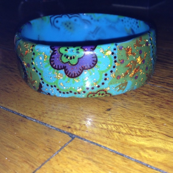 Teal Floral Gold-Speckled Bangle!!!!