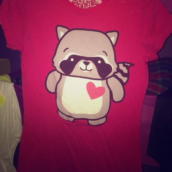 Bitter sweet lovable raccoon pink tee