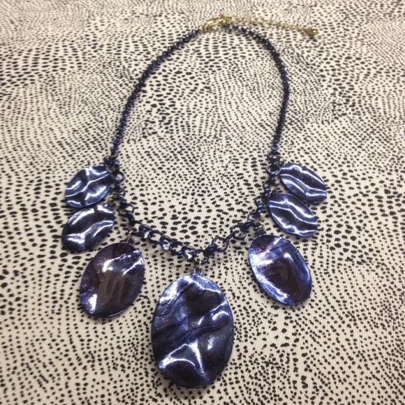 Midnight blue oval metal necklace