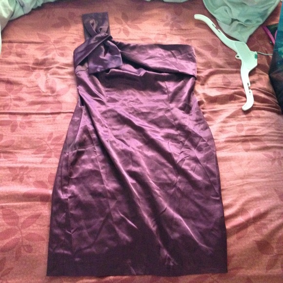 Purple satin one shoulder dress