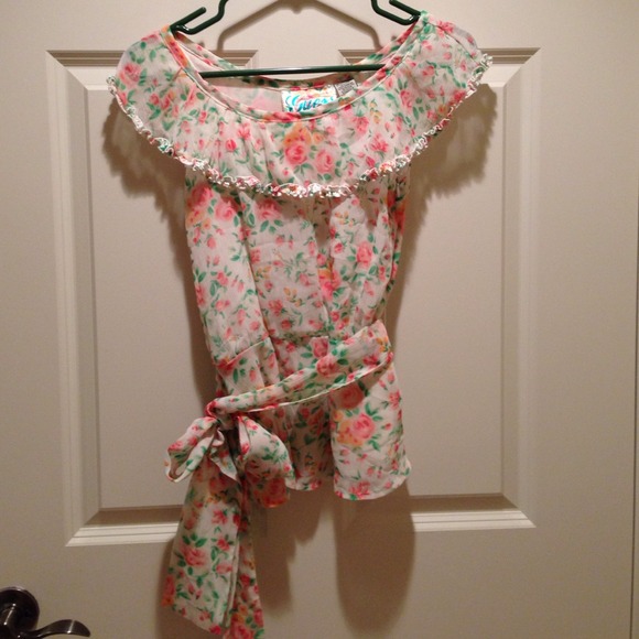 White blouse with pink and orange flowers