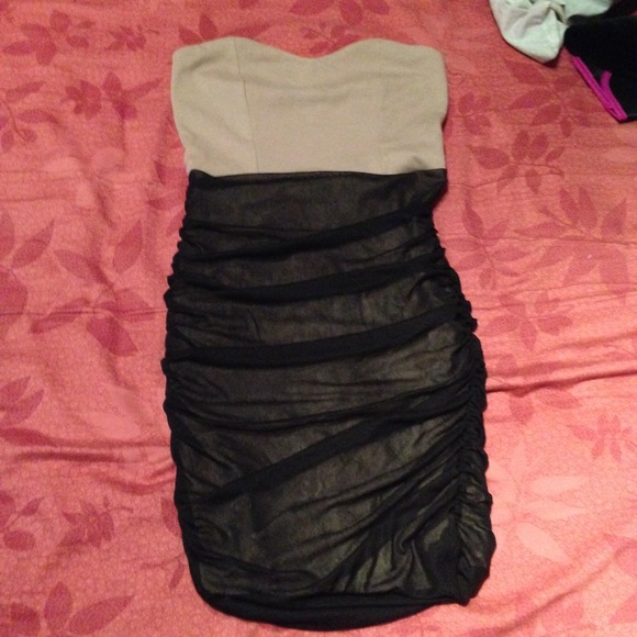 Sexy mesh tan and black strapless dress. NWOT