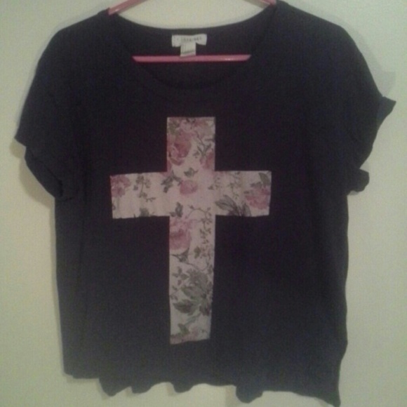 Charcoal Forever 21 floral cross top