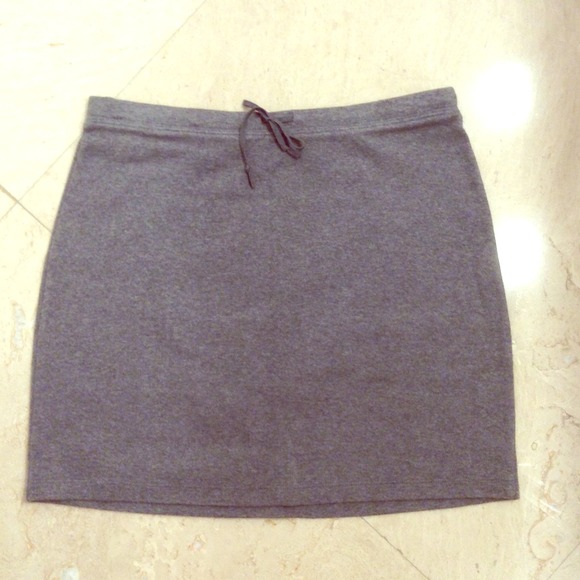 Grey stretchy cotton mini skirt w drawstring