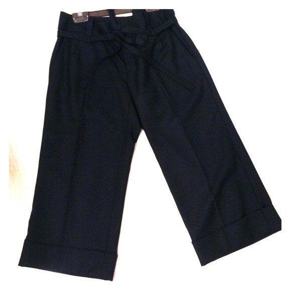 Black cuffed Capri dress pants with ribbon