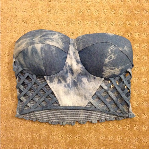 Denim cutout crop top. NWOT never worn