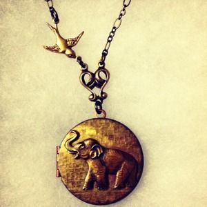 Vintage Elephant and Sparrow Locket