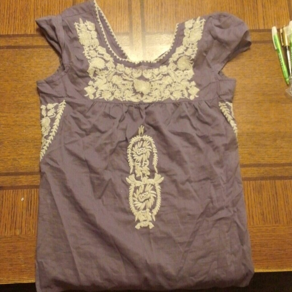 Purple embroidered peasant top