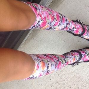 Jackets & Coats - Knee High Silky Floral Socks Jackets & Coats - Knee High Silky Floral Socks