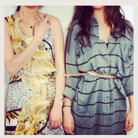 Green &black striped dress