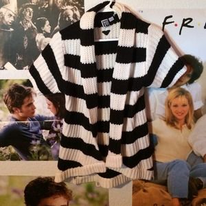 Black and white striped Short sleeved Sweater