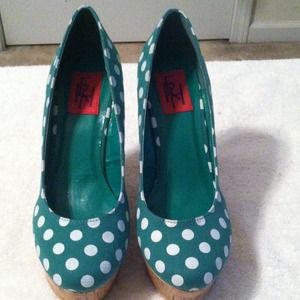 Green wedges with white polka dots