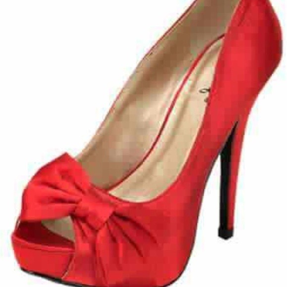 red satin heels