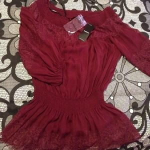 bebe off shoulder lace tunic top