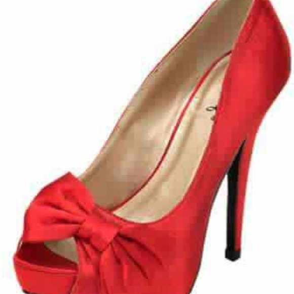 Red satin heels