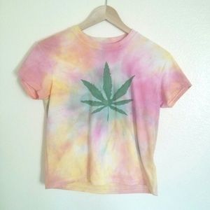 ❌SOLD❌Handmade cannabis maryjane weed tie dyed top