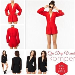 Red&Black Deep V Neck Romper💕