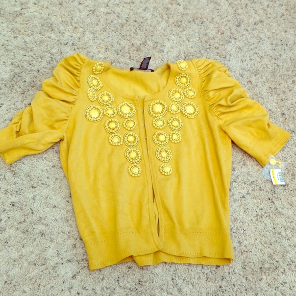 Nwt inc medium mustard beaded cardigan