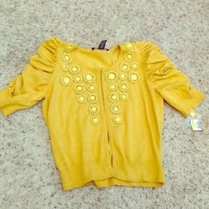 Nwt inc medium mustard beaded cardigan