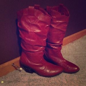 Burgundy Rouched Cowboy Boots