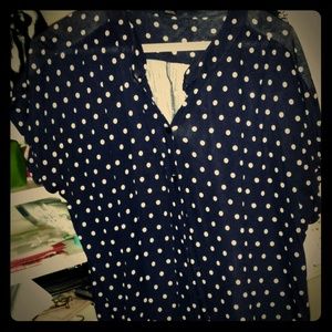 Navy blue & white polka dot shirt!