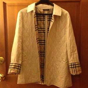 Tan Burberry quilted jacket, size medium.