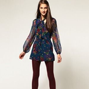 ASOS Pussybow Floral Playsuit