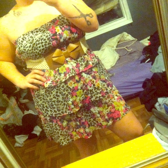 Cheetah & flower strapless short sundress🌸