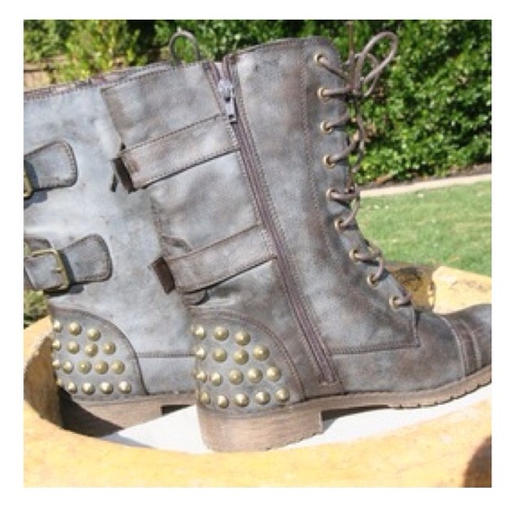 Brown gold studded boots