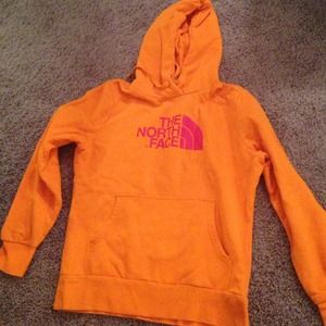 Orange north face sweat shirt