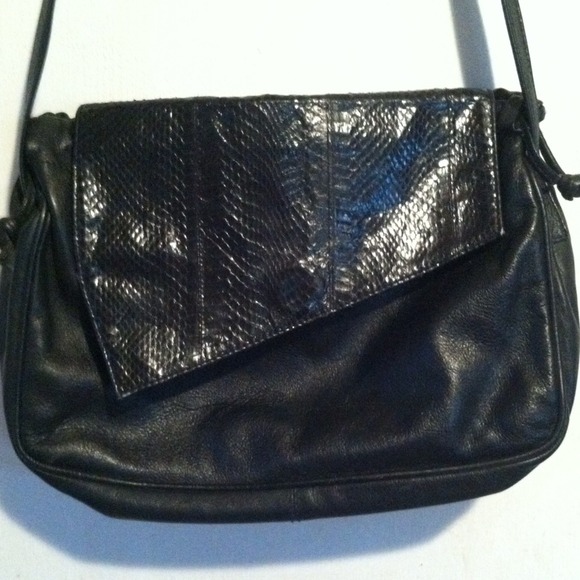 Asymetrical python print handbag