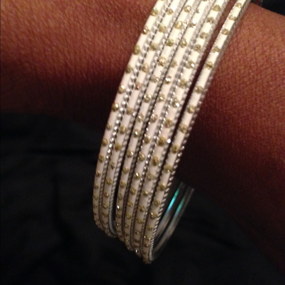6 Fun Silver-Tone Bangles With Small Crystals - Picture 2 of 3