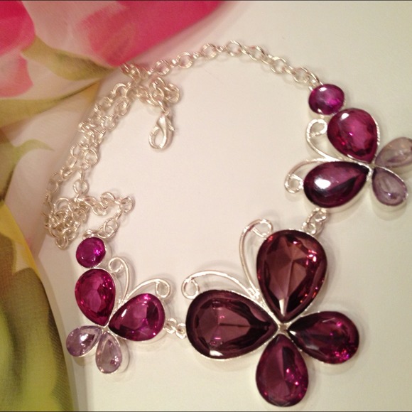 silver purple crystal Statement necklace
