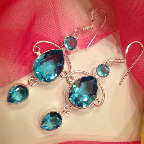 Jewelry - Silver Blue created Topaz Dangle earrings 💙💙