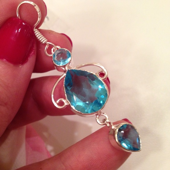 Silver Blue created Topaz Dangle earrings 💙💙 - Picture 2 of 2