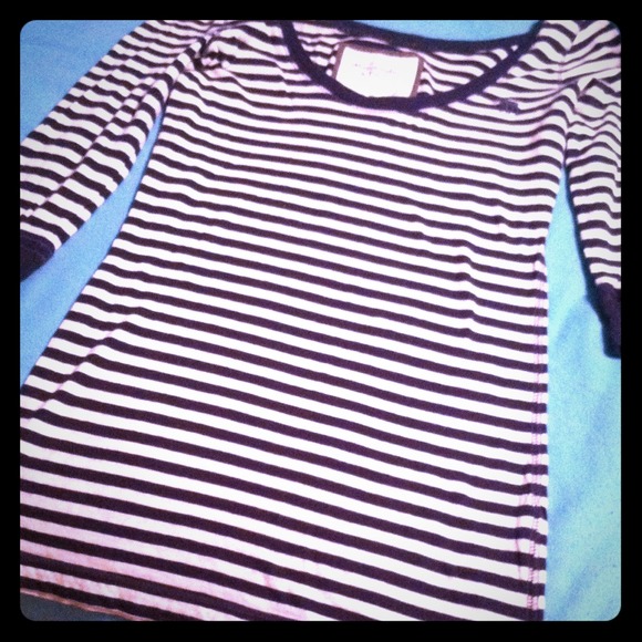 Navy & white striped scoop neck top