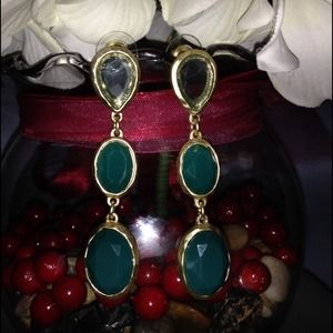 NEW Gold Plated Green Stone Earrings
