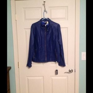 NWT Blue faux leather jacket