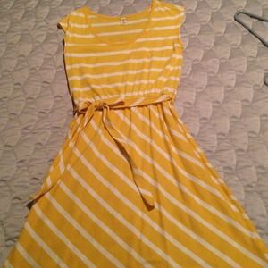 Yellow and white belted dress.