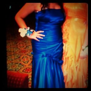 Strapless royal blue mermaid prom dress