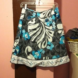 Blue, black and white floral skirt!