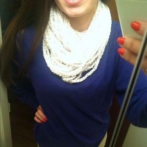 Custom infinity scarf and grey shirt