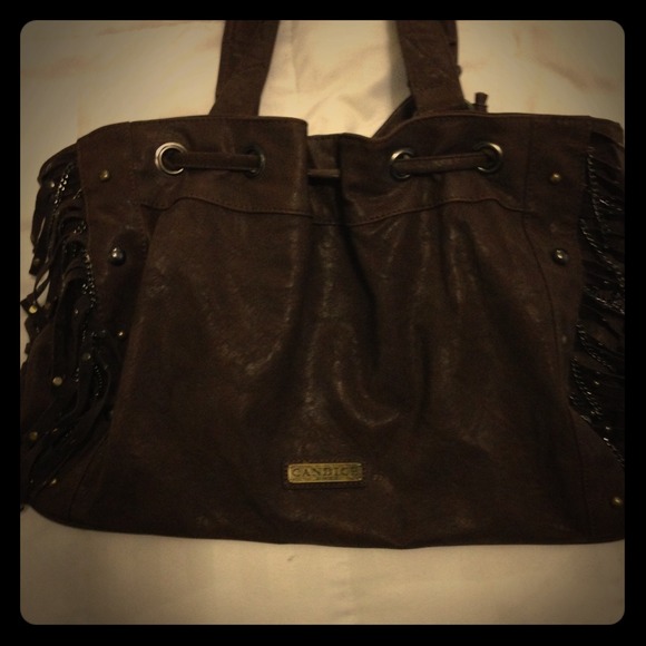 Dark brown suede leather Candace handbag.