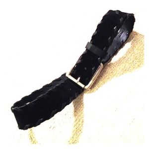 Black suede belt with large silver buckle