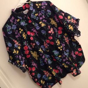 Oversized Vintage Black Floral Button Up PolkaDot