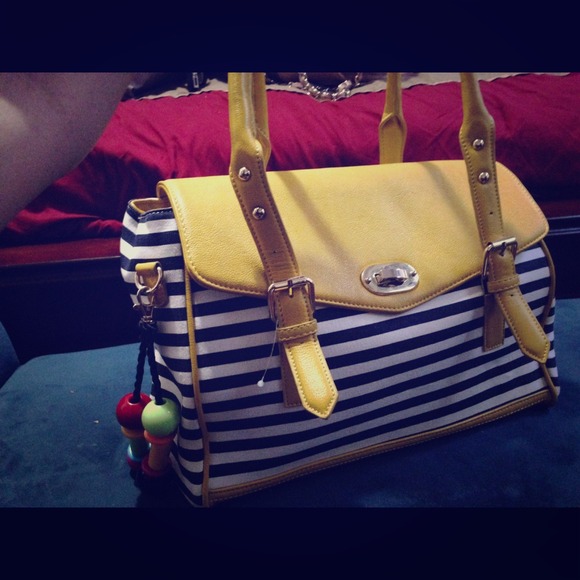 Large yellow white and blue handbag brand new