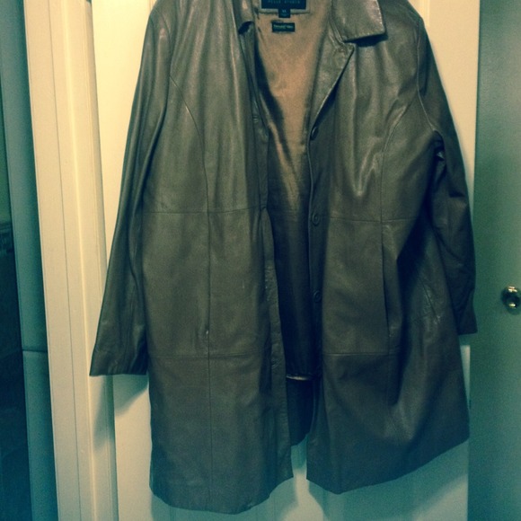 Caramel brown leather trench coat