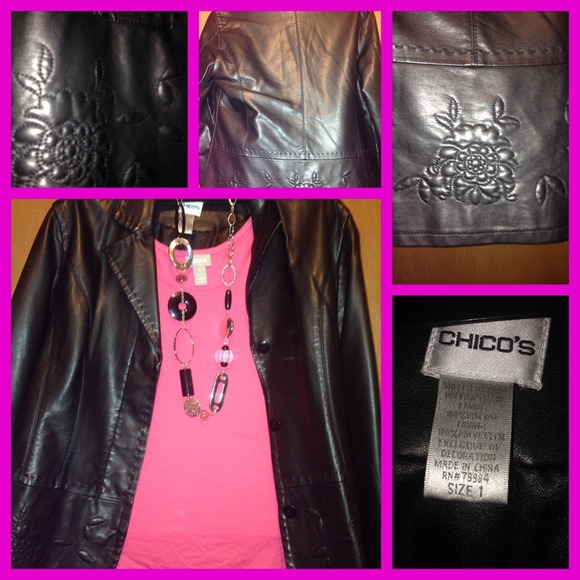Chicos black pleather embossed jacket