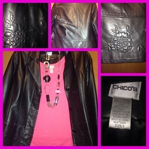 Chicos black pleather embossed jacket
